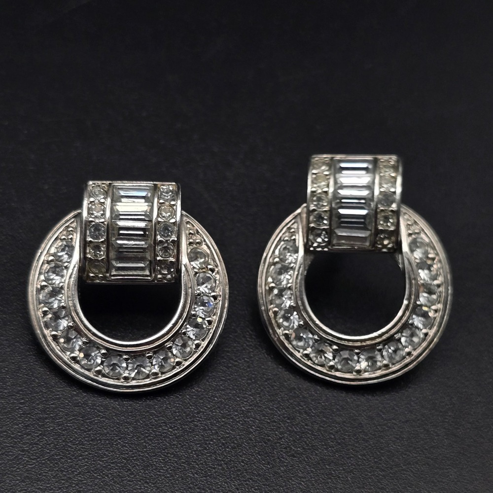 Avon 1985 City Lights Earrings Rhinestone Door Knockers Pierced Vintage Glam